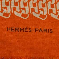 Hermès Multicolor/Orange Printed Cashmere Blend Rectangular Scarf 