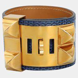 Pre Owned Hermes Blue Lizard Leather Collier De Chien Bracelet