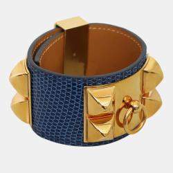 Pre Owned Hermes Blue Lizard Leather Collier De Chien Bracelet