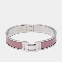 Pre Owned Hermès Clic H Pink Enamel Palladium Plated Bracelet