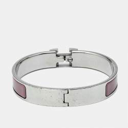 Pre Owned Hermès Clic H Pink Enamel Palladium Plated Bracelet