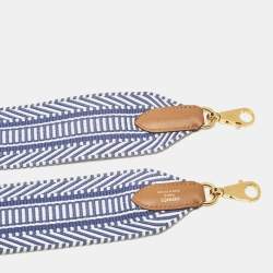 Hermès Bleu Brighton/Ecru/Gold Canvas and Swift Leather Sangle Cavale Shoulder Bag Strap