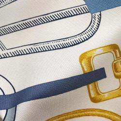 Hermes Blanc Blue Corail Silk Carre Do Re Boucles 90 Scarf 