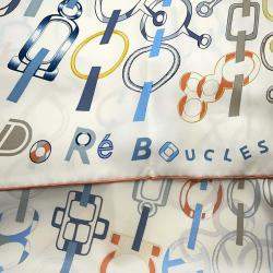 Hermes Blanc Blue Corail Silk Carre Do Re Boucles 90 Scarf 