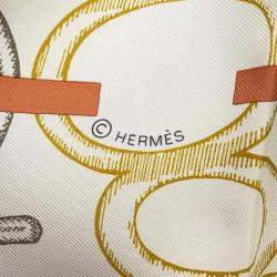 Hermes Blanc Blue Corail Silk Carre Do Re Boucles 90 Scarf 