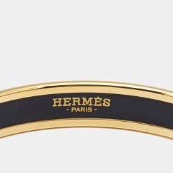 Pre Owned Hermes Caleche Red Enamel Gold Plated Narrow Bangle Bracelet
