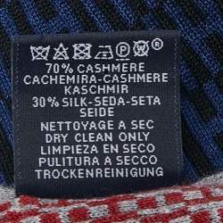 Hermes Black/Blue Logo Patterned Knit Cashmere Blend Muffler