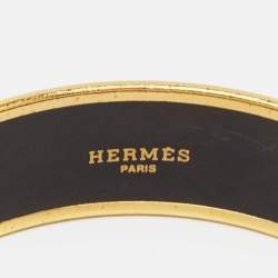Hermes Tohu Bohu Printed Enamel Gold Plated Wide Bangle Bracelet