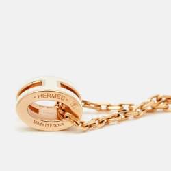 مملوكة مسبقًا Hermès Pop H Mini White Enamel Rose Gold Plated Pendant Necklace
