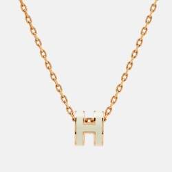 مملوكة مسبقًا Hermès Pop H Mini White Enamel Rose Gold Plated Pendant Necklace