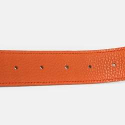 مملوكة مسبقًا Hermes Black/Orange Box and Togo Leather H Buckle Reversible Belt 90CM