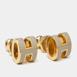 Pre Owned Hermès Mini Pop H Enamel Gold Plated Earrings