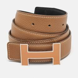 Hermes Black/Gold Box and Togo Leather Qiuzz H Reversible Belt 90CM