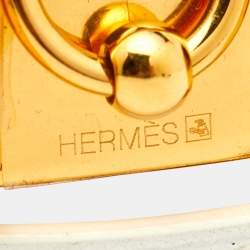 Pre Owned Hermès Rivale Double Tour White Leather Gold Plated Bracelet S