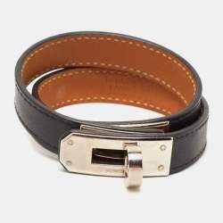 Hermès Kelly Double Tour Black Leather Palladium Plated Bracelet