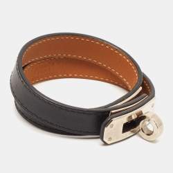 Hermès Kelly Double Tour Black Leather Palladium Plated Bracelet