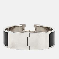 Hermes Clic Clac H Black Enamel Palladium Plated Bracelet