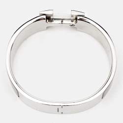Hermes Clic Clac H Black Enamel Palladium Plated Bracelet
