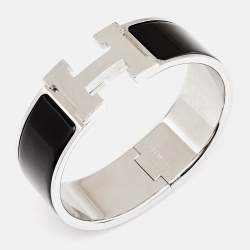 Hermes Clic Clac H Black Enamel Palladium Plated Bracelet