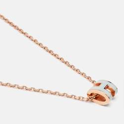 Pre Owned Hermès Mini Pop H Blue Enamel Rose Gold Plated Pendant Necklace