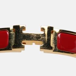 Pre Owned Hermès Red Enamel Gold Tone Metal Clic Clac H Bracelet