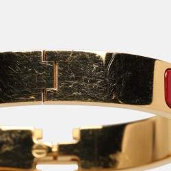 Pre Owned Hermès Red Enamel Gold Tone Metal Clic Clac H Bracelet