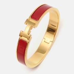 Pre Owned Hermès Red Enamel Gold Tone Metal Clic Clac H Bracelet