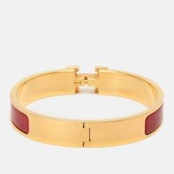 Pre Owned Hermès Red Enamel Gold Tone Metal Clic Clac H Bracelet
