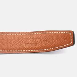 مملوكة مسبقًا Hermès Noir/Gold Swift and Epsom Leather Collier de Chien Reversible Belt 85 CM