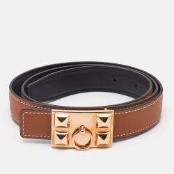 مملوكة مسبقًا Hermès Noir/Gold Swift and Epsom Leather Collier de Chien Reversible Belt 85 CM
