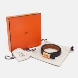 مملوكة مسبقًا Hermès Noir/Gold Swift and Epsom Leather Collier de Chien Reversible Belt 85 CM