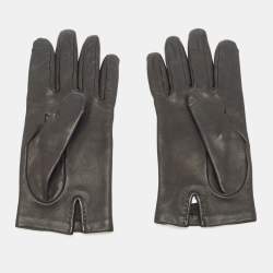 Hermes Black Lambskin Leather Bastille Gloves 7.5