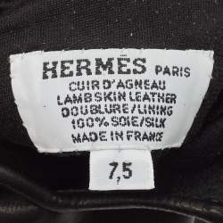 Hermes Black Lambskin Leather Bastille Gloves 7.5