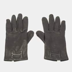 Hermes Black Lambskin Leather Bastille Gloves 7.5