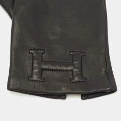 Hermes Black Lambskin Leather Bastille Gloves 7.5