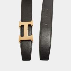 Hermes Noir/Gold Box and Togo Leather H Buckle Reversible Belt 90 CM