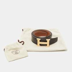 Hermes Noir/Gold Box and Togo Leather H Buckle Reversible Belt 90 CM