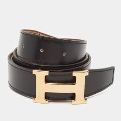 Hermes Noir/Gold Box and Togo Leather H Buckle Reversible Belt 90 CM