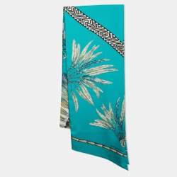 مملوكة مسبقًا Hermes Blue Turquoise Printed Silk Maxi Twilly 