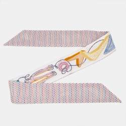 Hermès White/Pink Silk Chevaloscope Pointille Twilly