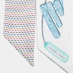 Hermès White/Pink Silk Chevaloscope Pointille Twilly
