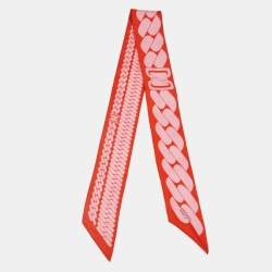 Hermes Orange/Rose Printed Silk Clic C'est Noue Twilly 