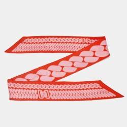 Hermes Orange/Rose Printed Silk Clic C'est Noue Twilly 