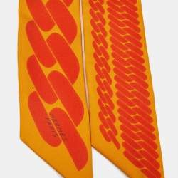 Hermes Yellow/Orange Printed Silk Clic C'est Noue Twilly 