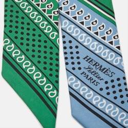 Hermes Green & Blue Printed Silk Twilly