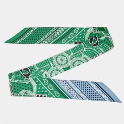 Hermes Green & Blue Printed Silk Twilly