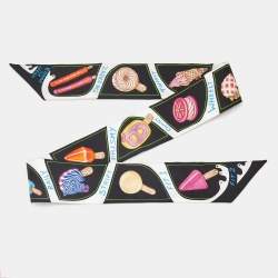 Pre Owned Hermes Black Funny Ice Cream Printed Silk Twilly
