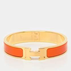 Hermes Clic H Orange Enamel Gold Plated Narrow Bracelet