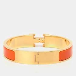 Hermes Clic H Orange Enamel Gold Plated Narrow Bracelet