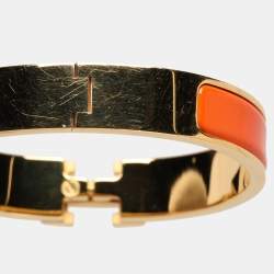Hermes Clic H Orange Enamel Gold Plated Narrow Bracelet